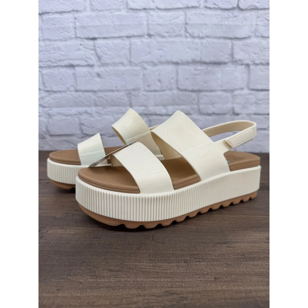 Reef Water Vista Higher Platform Sandals Women 10 Cloud White Tan Comfort NEW